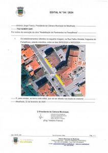 Os estacionamentos referidos na  imagem, na Rua Fialho Almeida, freguesia da  Pampilhosa, estarão interditos, entre os dias 26/02/2024 e 08/03/2024 .