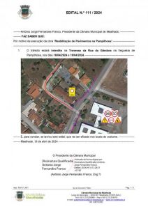 Interdição de trânsito na Travessa da Rua da Gândara na freguesia de Pampilhosa, nos dias 18/04/2024 e 19/04/2024