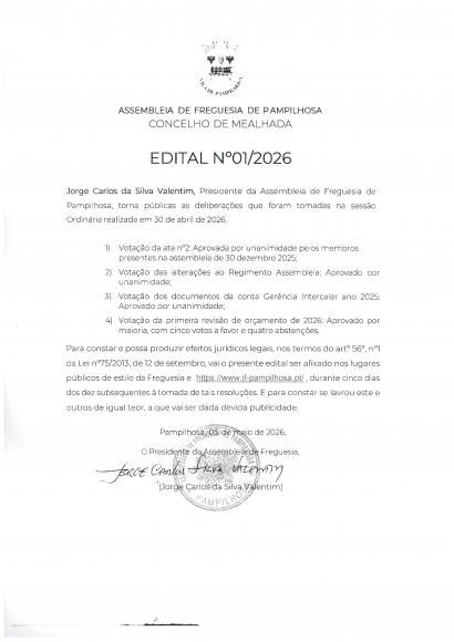 Edital 01/2026 Delibera&ccedil;&otilde;es Sess&atilde;o da Assembleia Freguesia  30 de abril de 2026