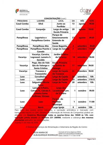 PROFILAXIA DA RAIVA E OUTRAS ZOONOSES VACINA&Ccedil;&Atilde;O ANTIRR&Aacute;BICA - CALEND&Aacute;RIO DO SERVI&Ccedil;O OFICIAL