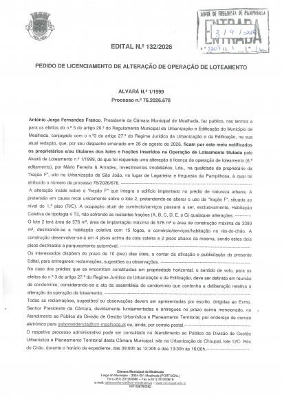 PEDIDO DE LICENCIAMENTO DE ALTERA&Ccedil;&Atilde;O DE OPERA&Ccedil;&Atilde;O DE LOTEAMENTO